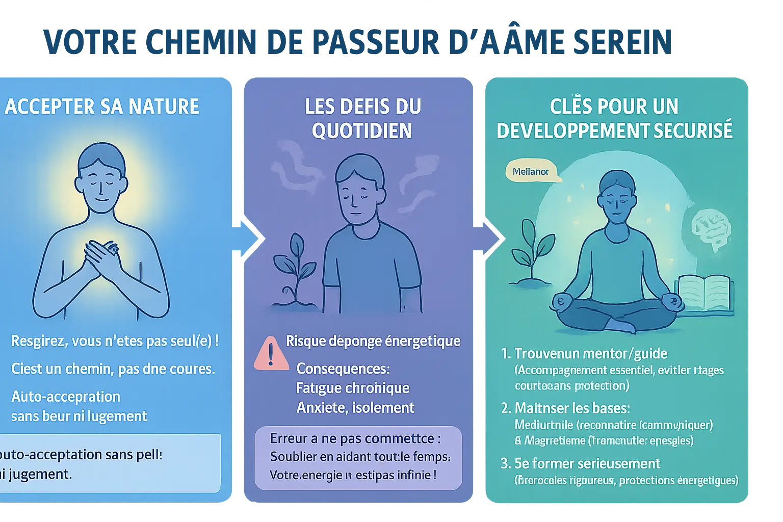 Illustration d'un passeur d'âme en méditation dans un lieu sacré