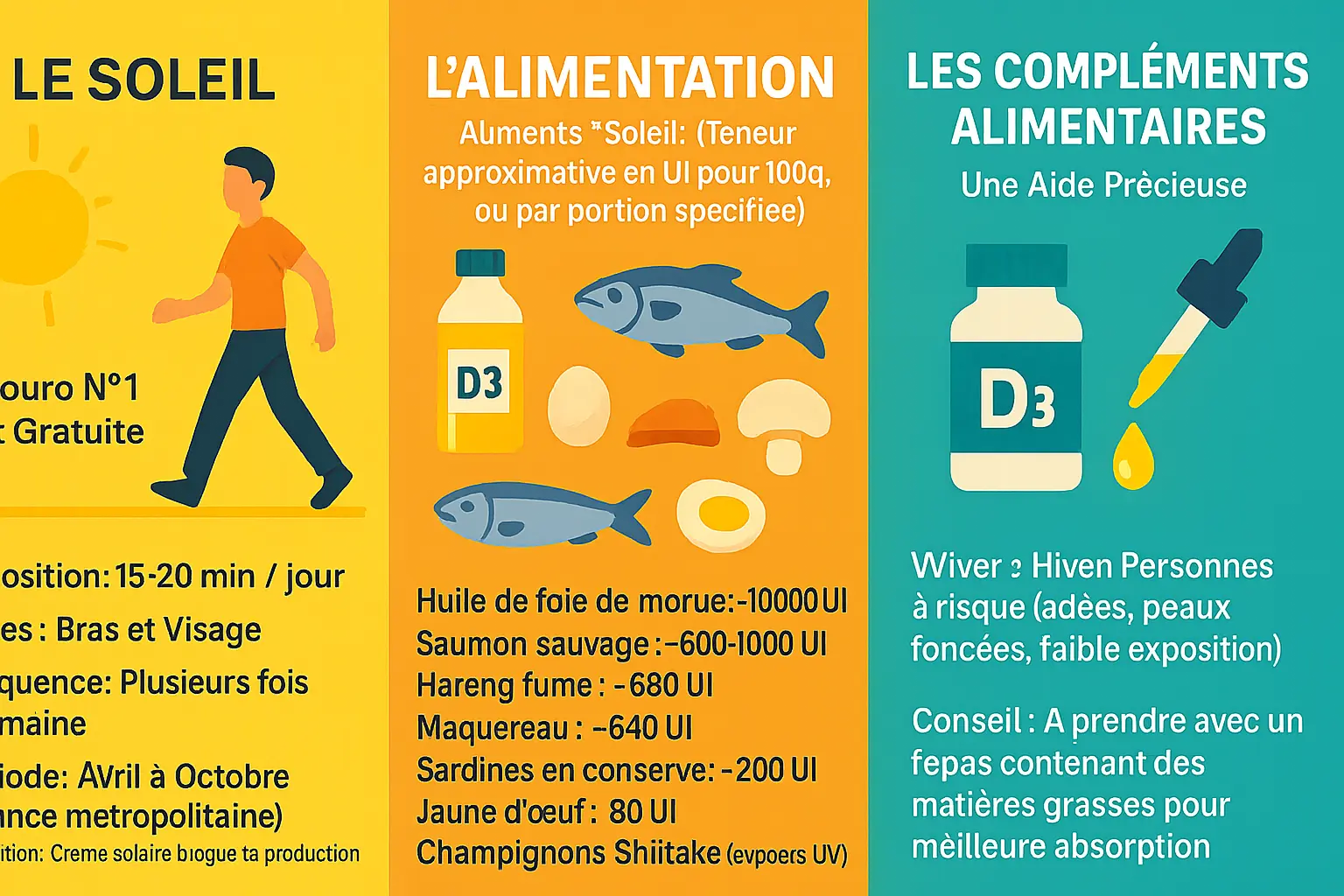 Vitamine D3 : Bienfaits des os, immunité et énergie 15 Illustration de sources naturelles de vitamine D3