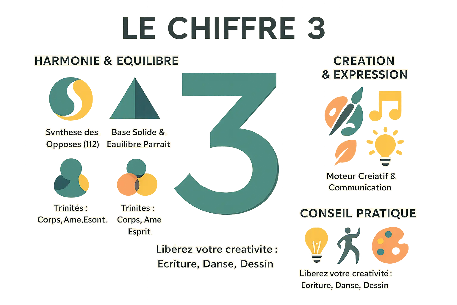Illustration symbolique du chiffre 3 représentant l'harmonie et la création