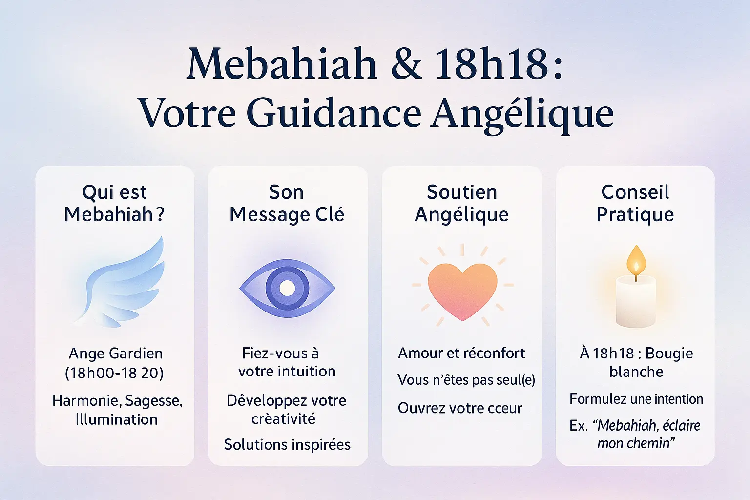 18h18 : que vous dit l’univers sur votre chemin de vie ? 9 Illustration de l'ange Mebahiah et l'heure miroir 18h18