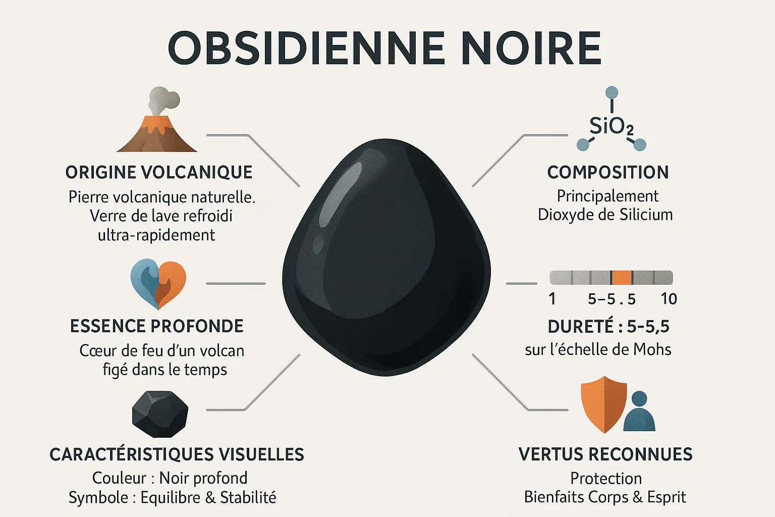 Découvrez les vertus de l'obsidienne noire pour bien-être 7 Pierre d'obsidienne noire sur fond clair