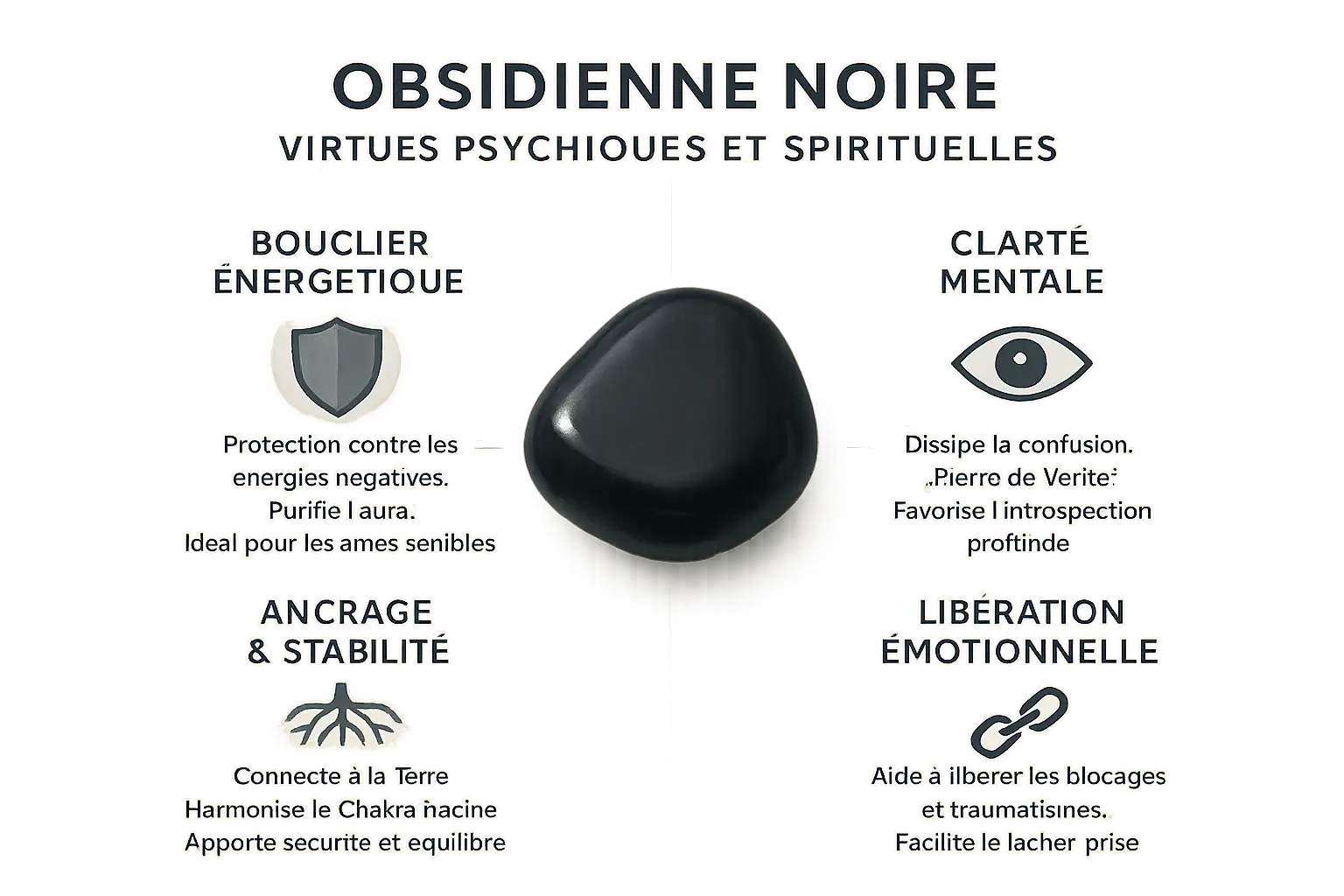 Découvrez les vertus de l'obsidienne noire pour bien-être 9 Obsidienne noire sur fond sombre avec reflets métalliques