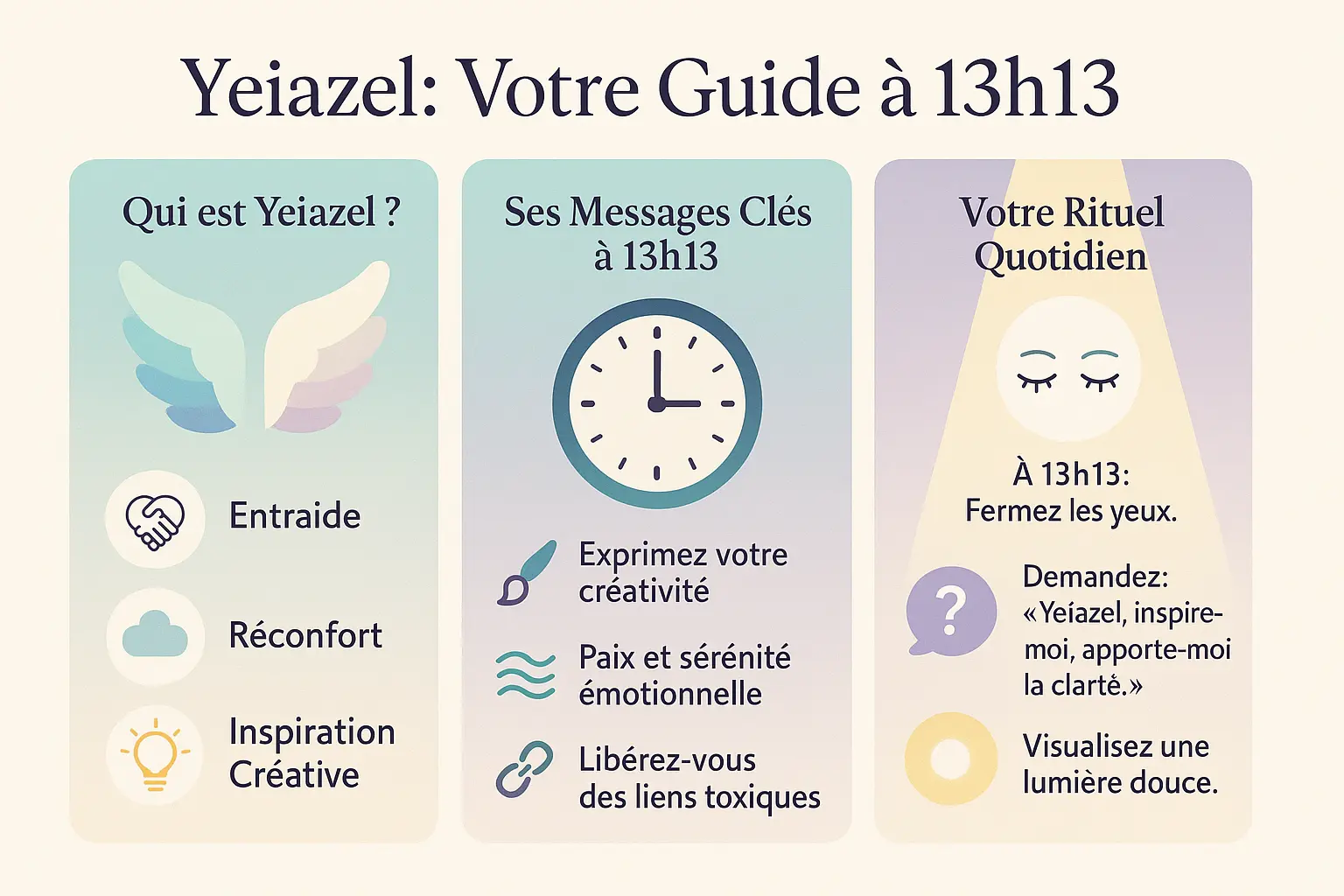 13h13 : signe de transformation et renouveau personnel 9 Illustration de l'ange Yeiazel et de l'heure miroir 13h13